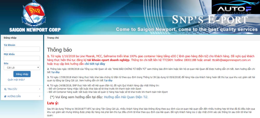 Truy cập website của công ty Tân Cảng Sài Gòn để tra cứu vị trí container